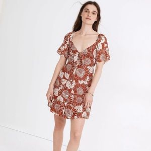 Silk Tie-Front Mini Dress in Sunflower Season